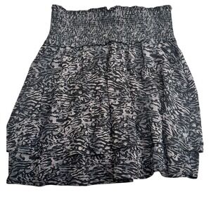 Rails Womens Small Black Grey Animal Print Smocked Tiered Ruffle Mini Skirt